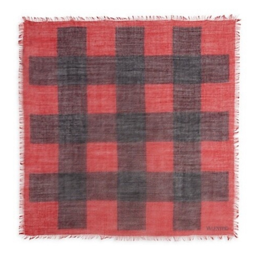 Valentino Burgundy Plaid Scarf